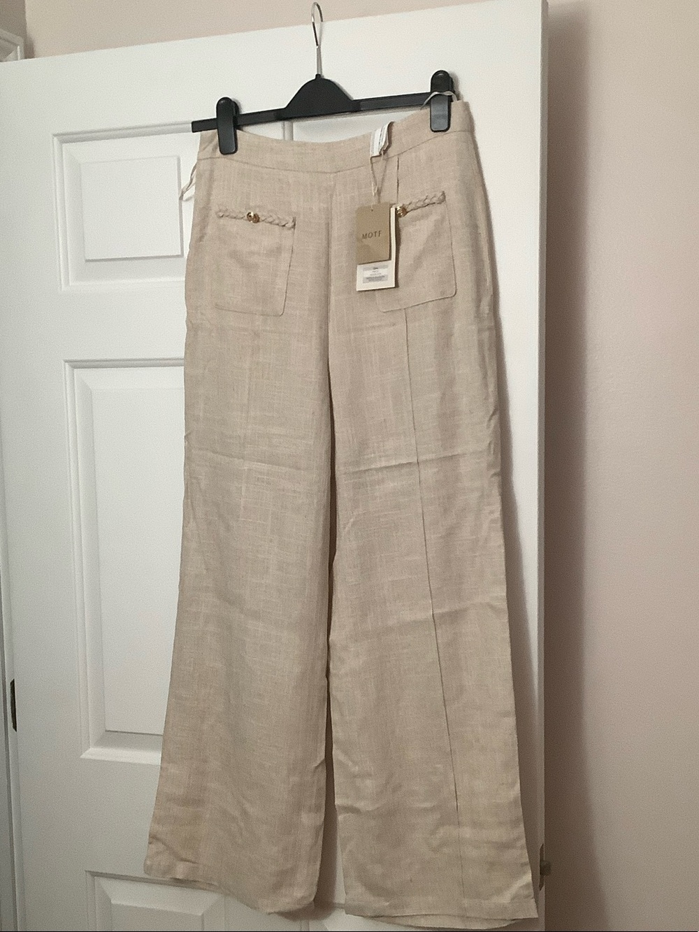 MOTF Beige Wide-Leg Linen Pants